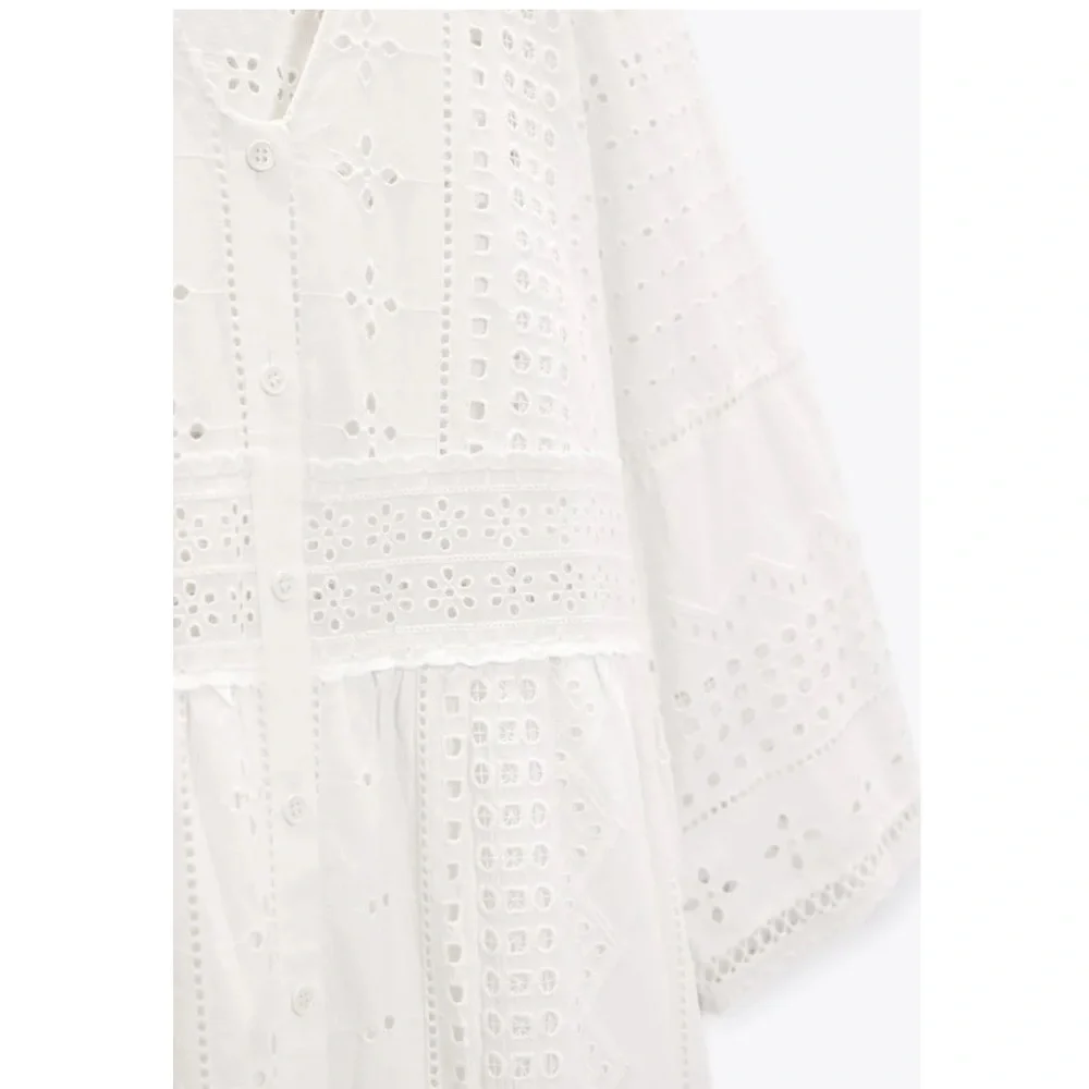 NWT$119 Zara The Madison Dress embroidery white cotton maxi dress XS R: 7521/042 - Picture 8 of 13